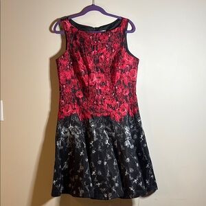 Julian Taylor Red and Black A-Line Midi Dress